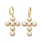 Cubic Zirconia Cross Dangle Hoop Earrings with ABS Plastic Imitation Pearl, Brass Jewelry for Women, Real 16K Gold Plated, 47mm, Pin: 1.2x0.8mm