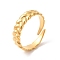 Ion Plating(IP) 304 Stainless Steel Twist Rope Shape Open Cuff Ring for Women, Real 18K Gold Plated, Inner Diameter: US Size 7(17.3mm)