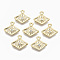Alloy Charms, with Crystal Rhinestone, Cadmium Free & Nickel Free & Lead Free, Rhombus with Eye, Real 18K Gold Plated, 13.5x15x2.5mm, Hole: 1.5mm