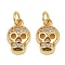 Brass Micro Pave Clear Cubic Zirconia Pendants, Cadmium Free & Lead Free, with Jump Ring, Skull Charms, Real 18K Gold Plated, 13x8.5x3.5mm, Hole: 3mm