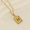 304 Stainless Steel Micro Pave Clear Cubic Zirconia Rectangle with Hollow Letter Pendant Necklaces, Real 18K Gold Plated, Letter M, 17.72 inch(45cm)