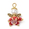 Handmade Nylon Wired Glass Beaded Pendants with Alloy Beads and Glass Pearl Beads, Angel, Red, 23x14~16x13~15mm, Hole: 3.5x3mm