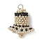 Round Glass Seed Beaded Peace Bell Pendants, with Pearlized Glass Pearl & 304 Stainless Steel Round Bead & Brass Loop, Gold, 37x23x15mm, Hole: 3.3mm