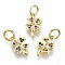 Brass Micro Pave Colorful Cubic Zirconia Charms, with Jump Rings, Nickel Free, Clover, Real 16K Gold Plated, 10.5x6.5x1.5mm, Jump Ring: 5x0.8mm, 3.4mm inner diameter
