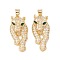 Brass Micro Pave Green Cubic Zirconia Pendants, Cadmium Free & Lead Free, Tige, Real 18K Gold Plated, 27.5x13x7.5mm, Hole: 5x3.5mm