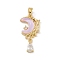 Rack Plating Brass Pendant, with Resin & Cubic Zirconia, Lead Free & Cadmium Free, Long-Lasting Plated, Moon, Real 18K Gold Plated, 28x14x4mm, Hole: 5x2.5mm