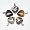 Natural Banded Agate/Striped Agate Pendants, Dyed, with Stainless Steel Snap On Bails, Heart, Stainless Steel Color, Coffee, 22~24x20~21x5~7mm, Hole: 3~4x7~8.5mm