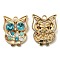 Golden Plated Alloy Pendants, Owl Charms with Rhinestone, Cadmium Free & Nickel Free & Lead Free, Blue Zircon, 25x20x5mm, Hole: 2.2mm