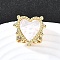 Brass Cuff Rings for Women, with Natural Shell, Rack Plating, Long-Lasting Plated, Lead Free & Cadmium Free, Real 18K Gold Plated, Heart, US Size 7 1/4(17.5mm)