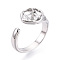 Brass Cuff Ring Settings, for Half Drilled Beads, Cadmium Free & Nickel Free & Lead Free, Real Platinum Plated, Pin: 0.9mm, 9.5mm, US Size 6 1/2(16.9mm)