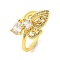 Butterfly Cubic Zirconia & Glass Open Cuff Ring, Brass Finger Rings for Women, Cadmium Free & Nickel Free & Lead Free, Real 18K Gold Plated, Inner Diameter: 19mm