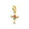 Brass Micro Pave Clear Cubic Zirconia European Dangle Charms, Red Enamel Rose Cross Large Hole Pendants, Long-Lasting Plated, Rack Plating, Cadmium Free & Lead Free, Golden, 23mm, Hole: 4mm
