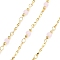 Brass Round Link Chains, with Glass, Real 18K Gold Plated, Soldered, Cadmium Free & Nickel Free & Lead Free, with Spool, Misty Rose, 12.5x4x4mm