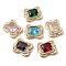 Brass K9 Glass Connector Charms, with Crystal Rhinestone, Light Gold Tone Rectangle Links, Cadmium Free & Nickel Free & Lead Free, Mixed Color, 20x16x6mm, Hole: 1.5mm