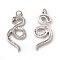 Brass Micro Pave Cubic Zirconia Pendants, Cadmium Free & Nickel Free & Lead Free, with Jump Ring, Snake Charms, Platinum, 30.5x13.5x2.5mm, Hole: 3mm
