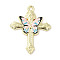 Light Gold Plated Alloy Enamel Pendants, Cross with Butterfly Charm, Pink, 30x24x2mm, Hole: 1.6mm