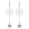 304 Stainless Steel Pendants Earrings, Spider, Antique Silver & Stainless Steel Color, 85x30mm