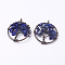 Natural Lapis Lazuli Pendants, with Brass Findings, Red Copper, Flat Round with Tree of Life, 29x5~7mm, Hole: 4.5mm