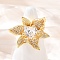 Brass Micro Pave Cubic Zirconia Adjustable Cuff Rings, Flower, with Glass, Rack Plating, Long-Lasting Plated, Cadmium Free & Lead Free, Real 18K Gold Plated, 28x31.5mm, Inner Diameter: Adjustable