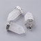 Natural Quartz Crystal Pointed Pendants, Rock Crystal Pendants, with Brass Finding, Bullet, Platinum, 39x18mm, Hole: 4.5x5.5mm