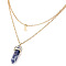 Natural Blue Spot Jasper Double Terminated Pointed Bullet & Moon Alloy Pendant Double Layer Necklaces for Women, Golden, 13.78 inch(35cm)