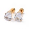 304 Stainless Steel Earlobe Plugs, Screw Back Earrings, with Rhinestone, teardrop, Crystal, Golden, 14mm, Drop: 8.5x6x5mm, Pin: 1mm