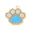 Handmade Glass Seed Beaded Paw Print Pendants, with Golden 304 Stainless Steel Jump Rings, Deep Sky Blue, 18.5x20x2mm, Hole: 3mm