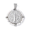 304 Stainless Steel Pendants, with ABS Imitation Pearl, Flat Round with Sage, Stainless Steel Color, White, 27.5x28x3.5mm, Hole: 8x4mm