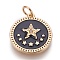 Brass Enamel Pentacle Pendants, with Cubic Zirconia, Flat Round with Star, Black, Golden, 18x16x2mm, Hole: 3.5mm