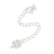 Brass Micro Pave Cubic Zirconia Ends with Chains, Cadmium Free & Nickel Free & Lead Free, Clover, 925 Sterling Silver Plated, 77mm, Hole: 2.5mm