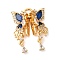 Brass Micro Pave Cubic Zirconia Slide Charms, Cadmium Free & Nickel Free & Lead Free, Butterfly, Real 18K Gold Plated, Medium Blue, 22x18x6mm, Hole: 1.4mm