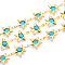 Brass Star Link Chains, with Glass, Soldered, with Spool, Long-Lasting Plated, Star, Golden, Dark Turquoise, 14x11x3mm, about 32.81 Feet(10m)/Roll