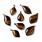 Natural Tiger Eye Pendants, Leaf Charms, with Rack Plating Platinum Plated Brass Findings, Cadmium Free & Lead Free, 35.5~46.5x22~27x6.5~8.5mm, Hole: 5.4x4mm
