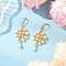 Flower with Cross 304 Stainless Steel Earrings Glass Seeds Leverback Earrings, Golden, Orange, 49x20.5mm