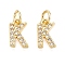 Brass Micro Pave Clear Cubic Zirconia Charms, Cadmium Free & Nickel Free & Lead Free, with Jump Rings, Real 18K Gold Plated, Letter, Letter K, 11~12x5.5~9x2.5mm, Hole: 3mm