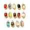 Brass Pave Glass Rectangle Links Connector Charms, Cadmium Free & Nickel Free & Lead Free, Ion Plating(IP), Real 18K Gold Plated, Mixed Color, 14x7.5x3mm, Hole: 1mm