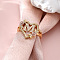 Heart with Flower Hollow Out Brass Finger Rings, Golden & Rose Gold, Letter M, Inner Diameter: 17mm