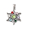 304 Stainless Steel Pendants, with Colorful Rhinestone, Flower Charms, Stainless Steel Color, 26x21x3.5mm, Hole: 4.5x3.5mm
