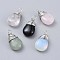 Mixed Gemstone Pendants, with Platinum Plated Brass Wire, Teardrop, 24~30x13~16x8mm, Hole: 3x3.5mm