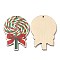 Single Face Printed Wood Big Pendants, Christmas Charms, Lollipop, 55x40.5x2.5mm, Hole: 2mm