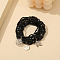 3Pcs Alloy Charm Bracelets, Glass Seed Beaded Multi-strand Bracelets for Women, Gold, Black, 2-1/8~3 inch(5.5~7.5cm)