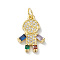 Rack Plating Brass Micro Pave Cubic Zirconia Pendants, Lead Free & Cadmium Free, Boy Charm, with Jump Ring, Real 18K Gold Plated, 18x12.5x3mm, Hole: 3mm