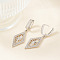 Elegant Geometric Star with Rhombus Brass Clear Cubic Zirconia Hoop Earrings, Silver, 47x15mm