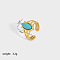 Horse Eye Synthetic Turquoise Ring, Stainless Steel Cuff Ring for Women, Real 18K Gold Plated