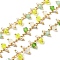 Handmade Brass Link Chain, with Glass Beads and ABS Beads, Soldered, with Spool, Real 18K Gold Plated, Colorful, 3x2x0.2mm and 7x3mm, about 16.40 Feet(5m)/Roll