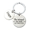 304 Stainless Steel Keychain, with Alloy Rings, Flat Round, Stainless Steel Color, 5.1cm