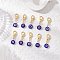 10Pcs Flat Round Handmade Evil Eye Lampwork Pendant Decorations, with Zinc Alloy Lobster Claw Clasps, Golden, Blue, 32mm