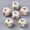 Printed Natural Wood Beads, Horizontal Hole, Cube with Initial Letter, PapayaWhip, Letter.K, 10x10x10mm, Hole: 3.5mm