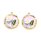 304 Stainless Steel Enamel Pendants, with Resin, Flat Round with Flower, Ion Plating(IP), Real 18K Gold Plated, Misty Rose, 22x19x5mm, Hole: 1.8mm