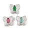 Brass Micro Pave Cubic Zirconia Slide Charms, Long-Lasting Plated, Butterfly, Platinum, 13x13.5x7mm, Hole: 2x10mm and 6x1.5mm